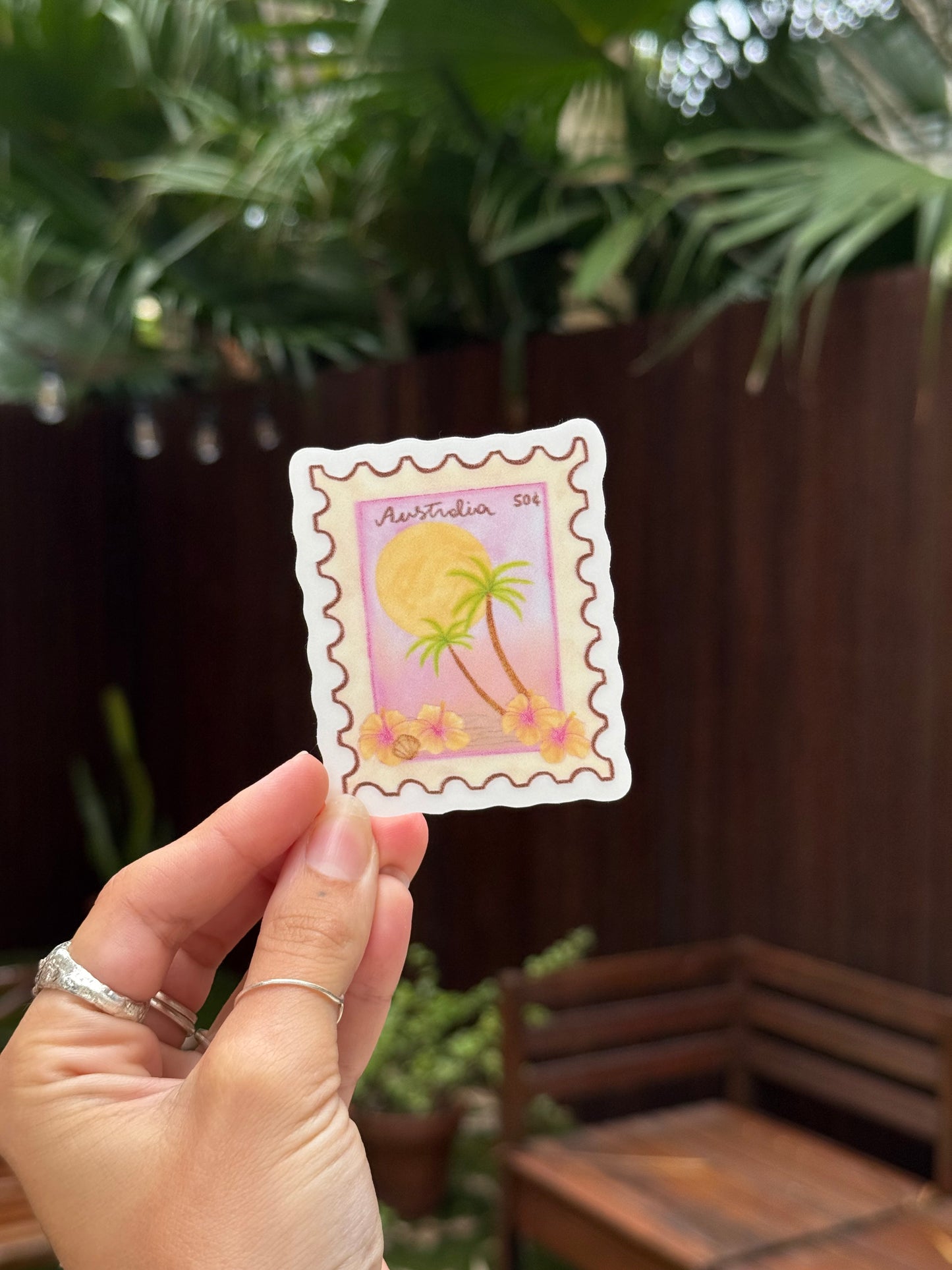Postcard stamp waterproof vinyl sticker