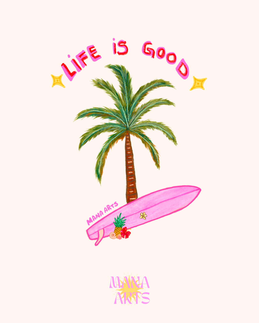 Life is good palm tree & surfboard waterproof vinyl sticker