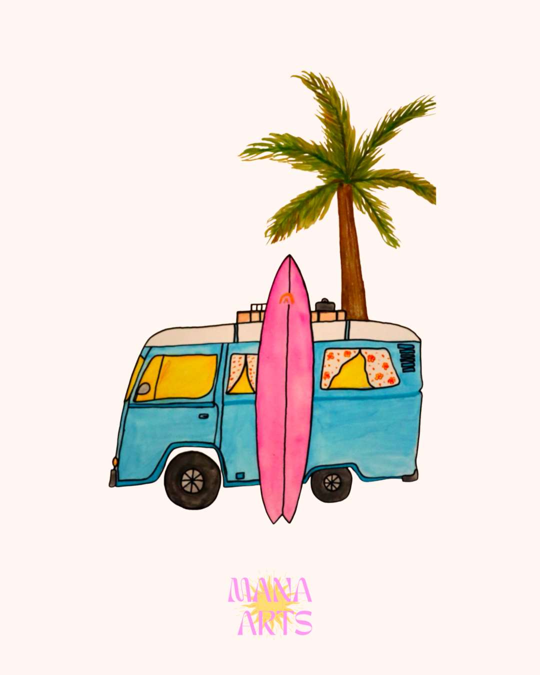 Van life - combi & surfboard waterproof vinyl sticker sticker