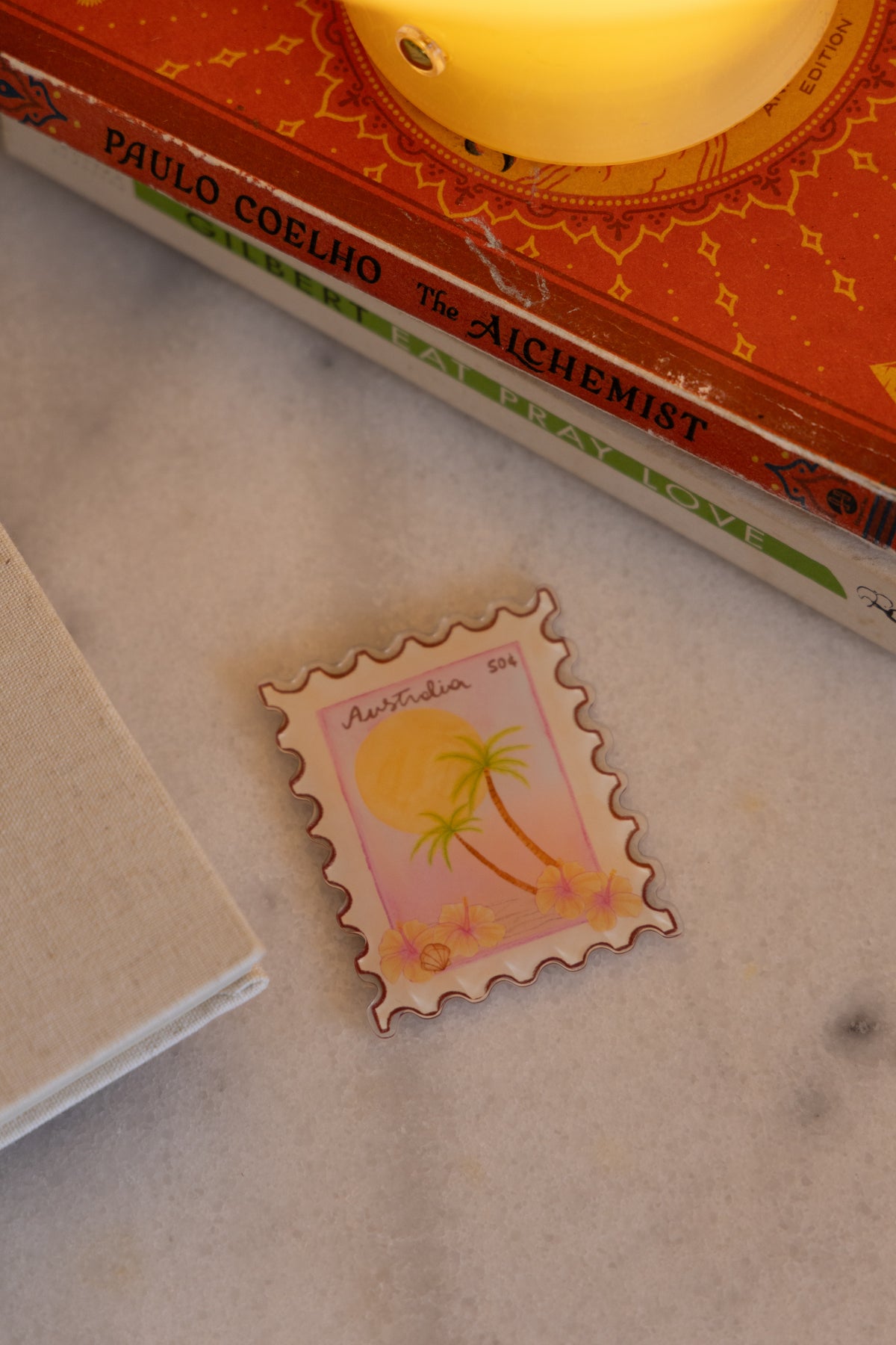Acrylic postcard stamp art magnet