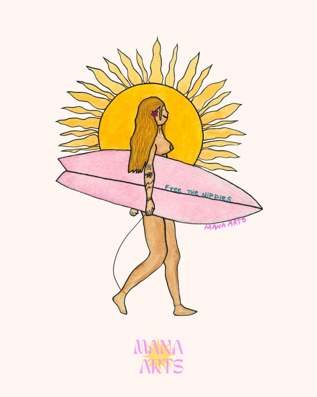 Free the nips surfer girl waterproof vinyl sticker