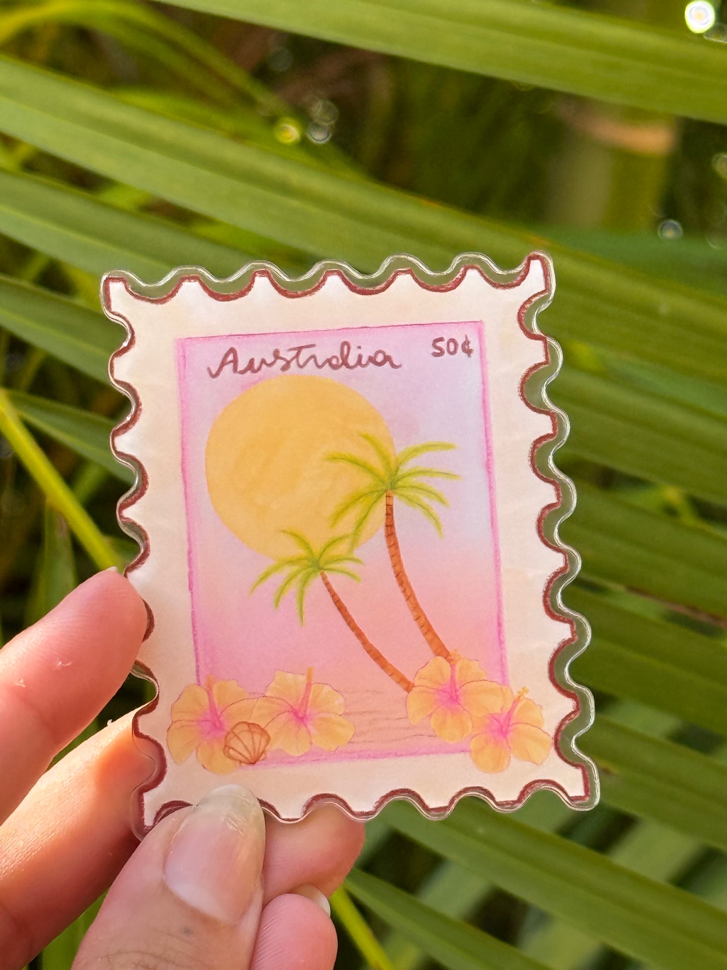 Acrylic postcard stamp art magnet