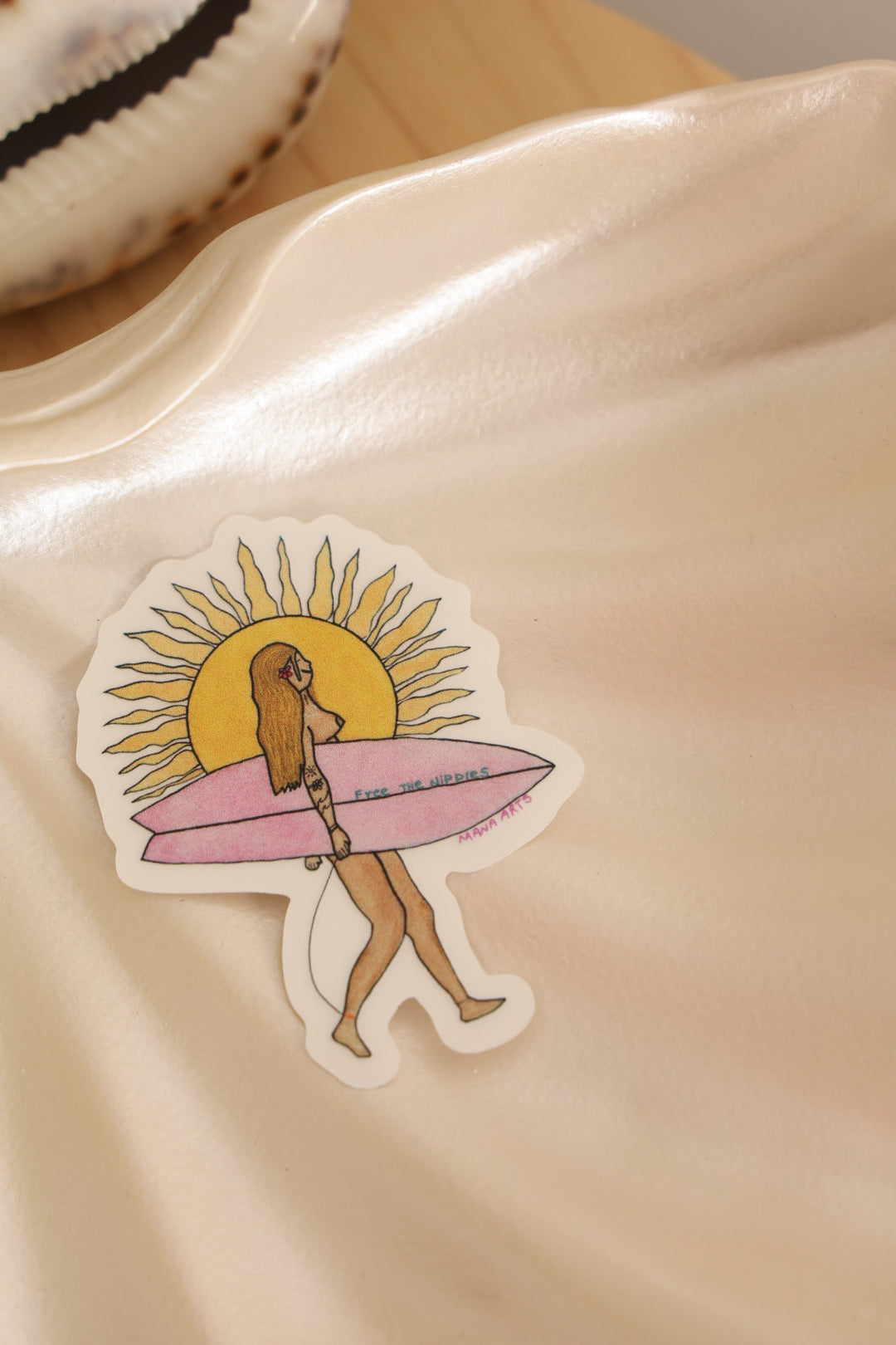 Free the nips surfer girl waterproof vinyl sticker