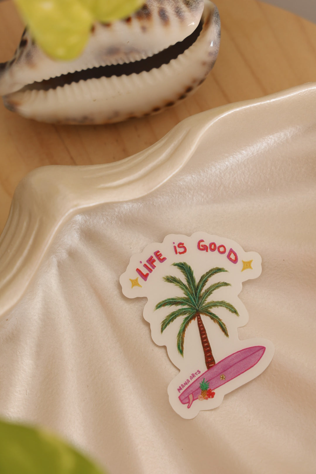 Life is good palm tree & surfboard waterproof vinyl  sticker