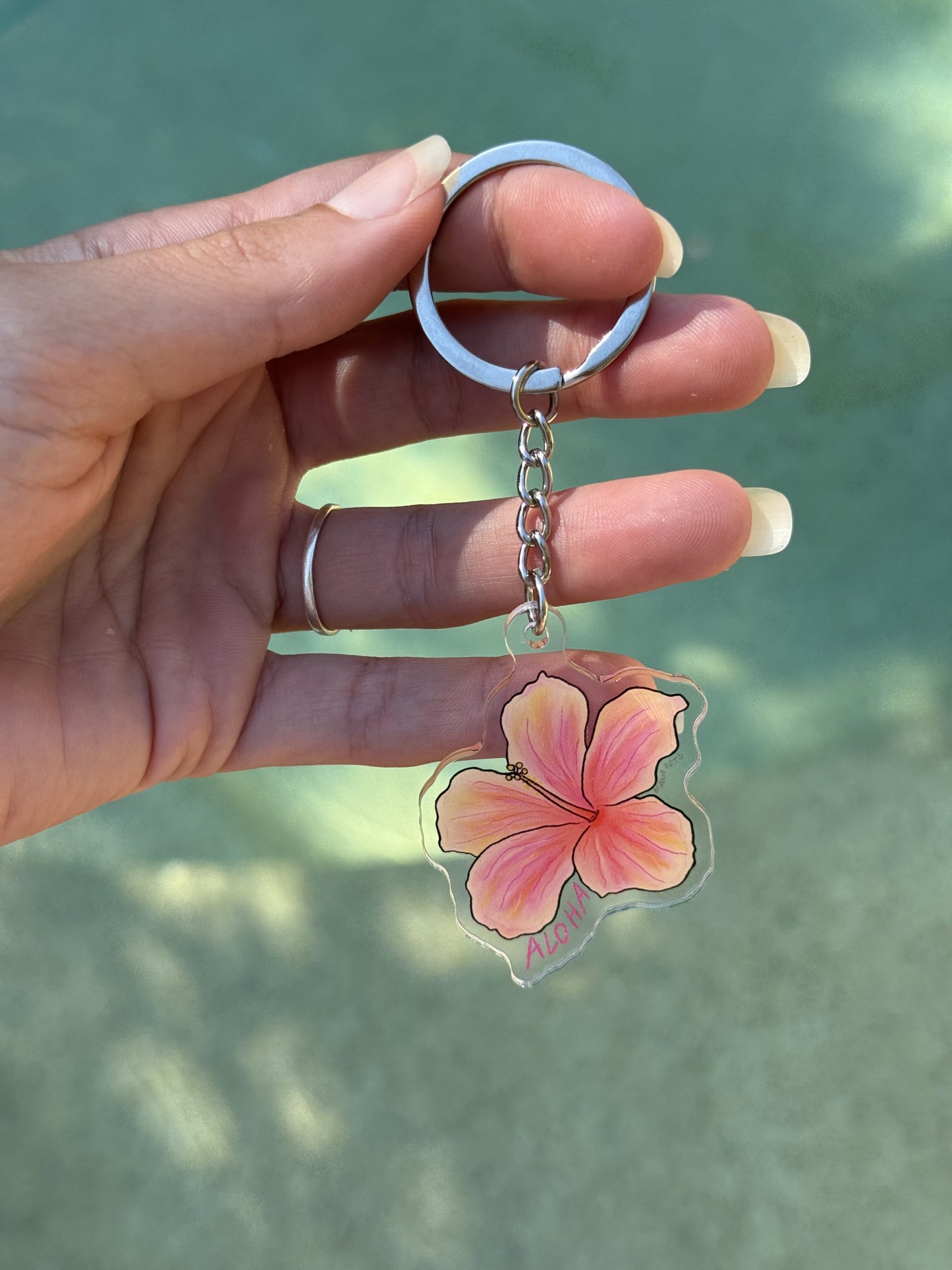 Aloha hibiscus acrylic keyring