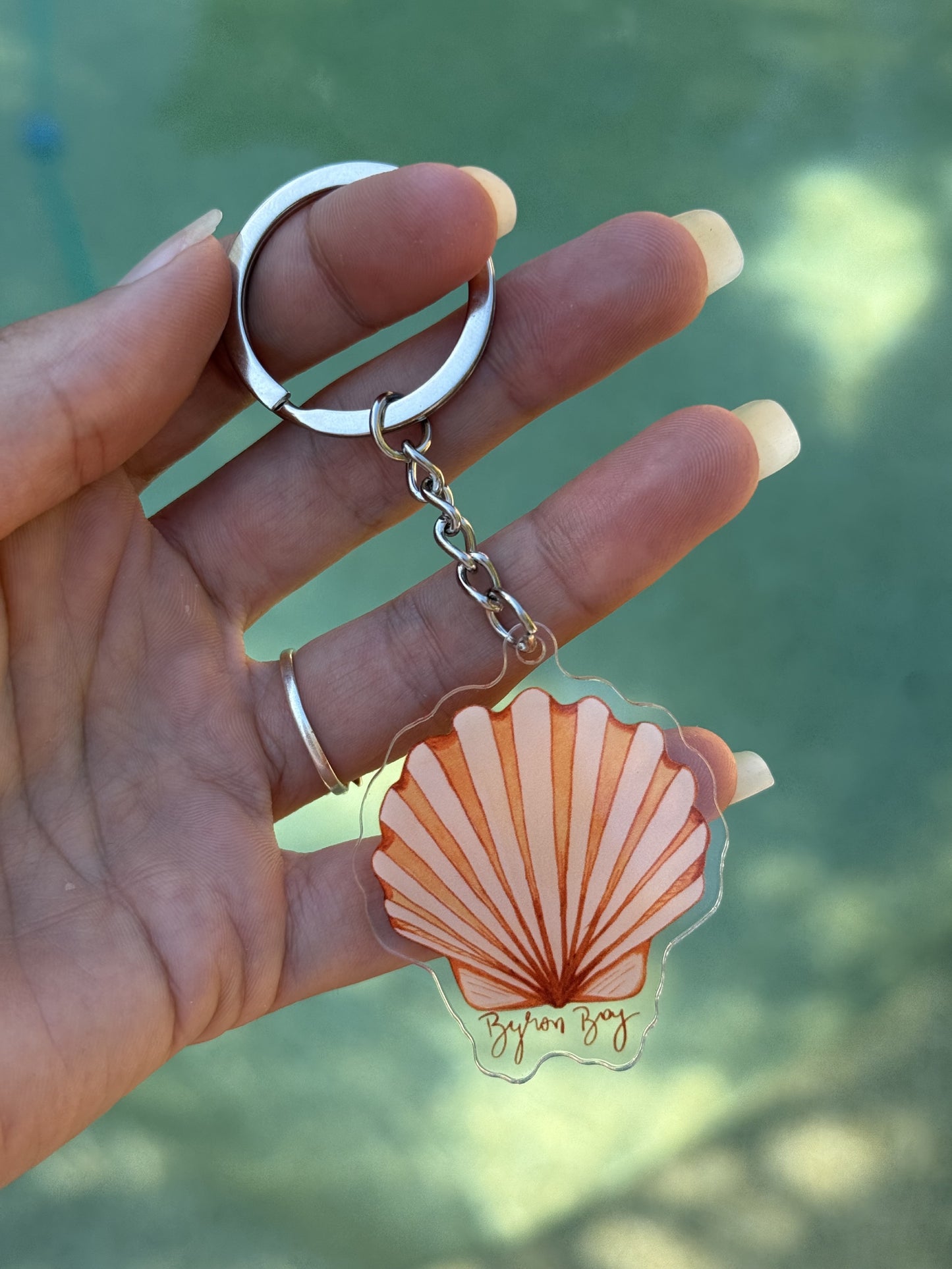 Byron Bay shell acrylic keyring