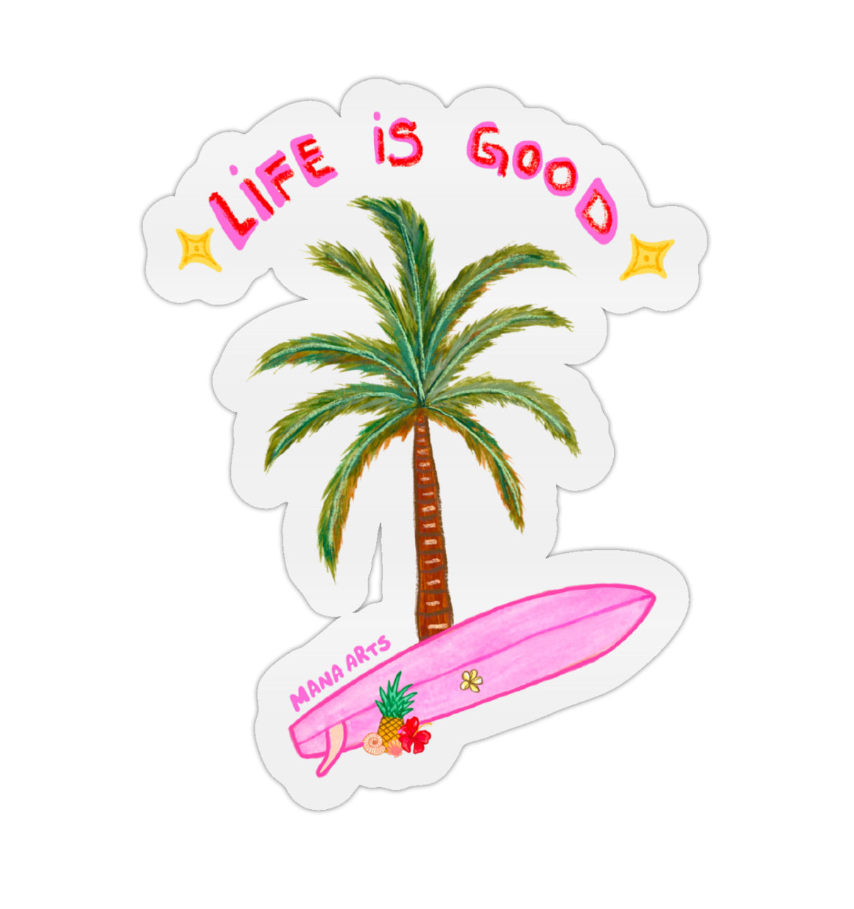 Life is good palm tree & surfboard waterproof vinyl  sticker