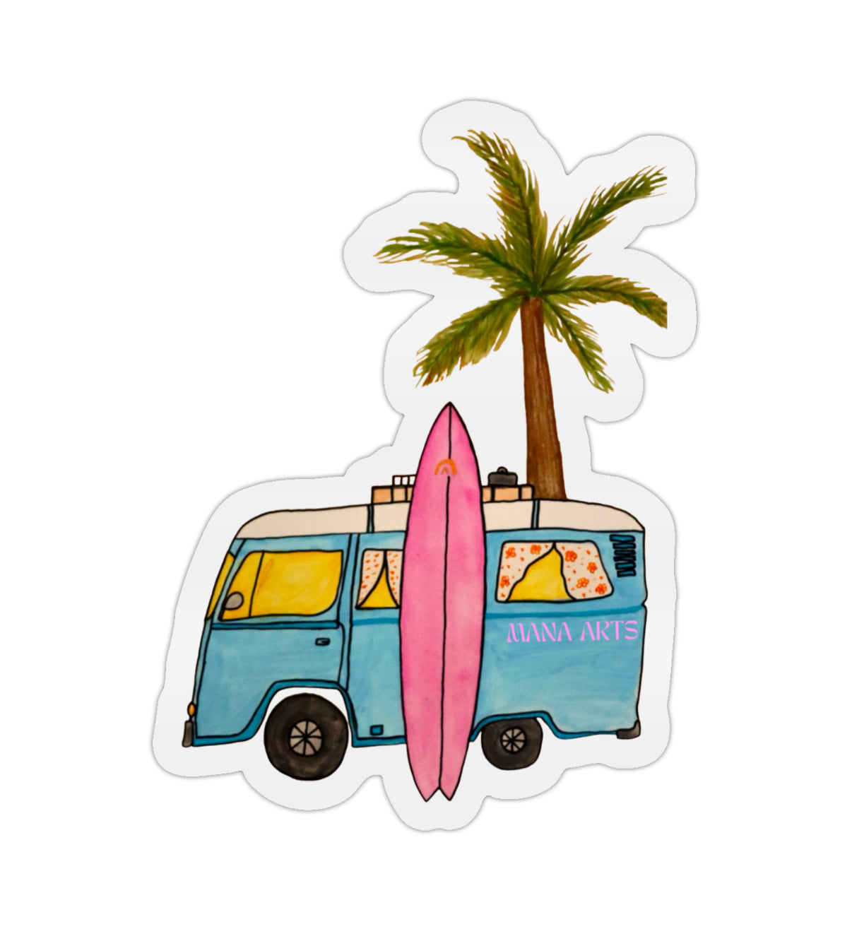Van life - combi & surfboard waterproof vinyl sticker sticker
