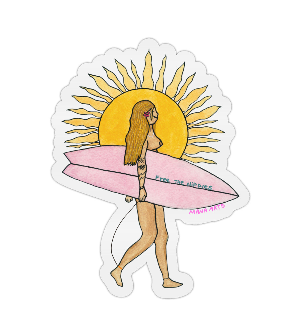Free the nips surfer girl waterproof vinyl sticker