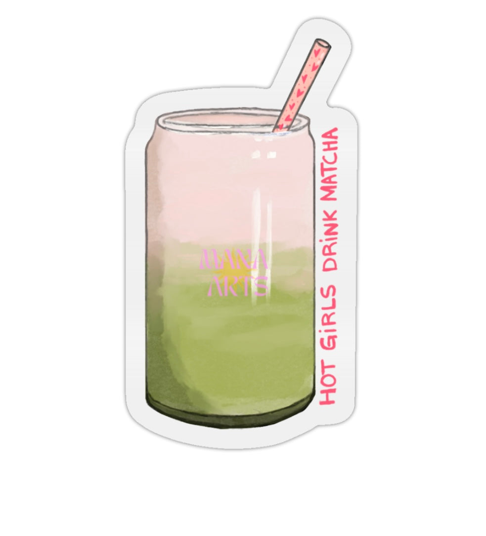 Hot girls drink matcha waterproof vinyl sticker