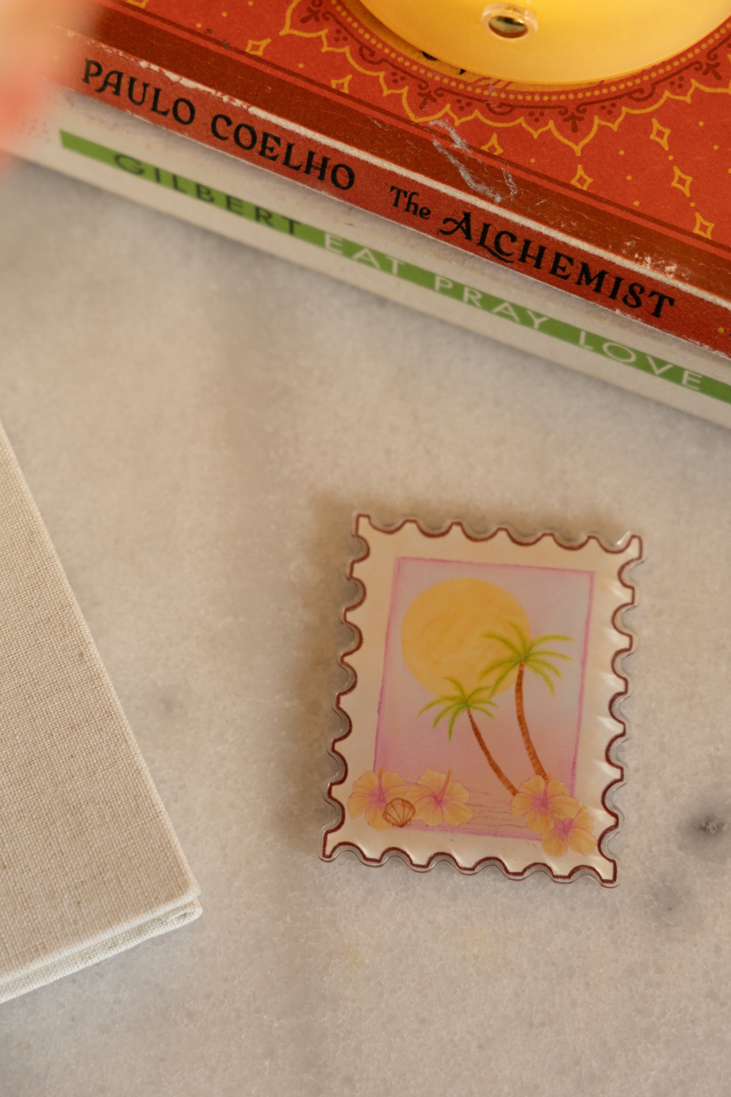 Acrylic postcard stamp art magnet