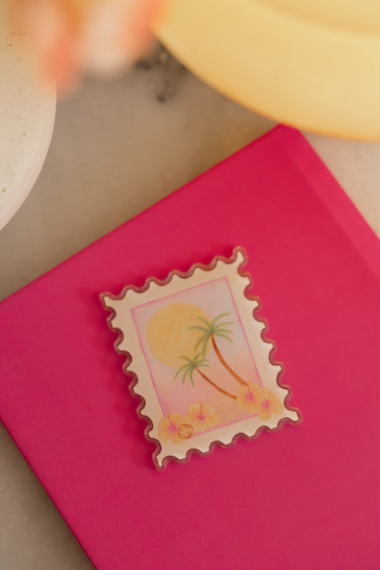 Acrylic postcard stamp art magnet