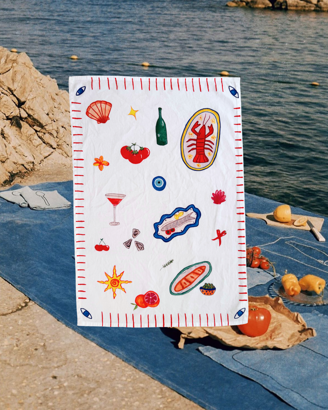 Mediterranean summer tea towel